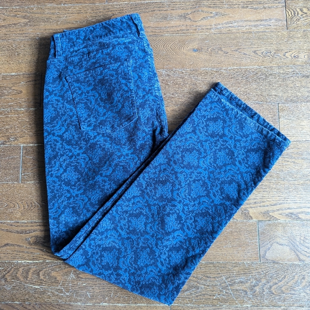 Talbots Petite Heritage Blue Velvet Burnout Corduroy Pants Womens Sz 12P Floral - Picture 3 of 12